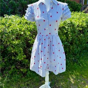 Draper James Blue and White Striped Kids Dress with Red Embroidery